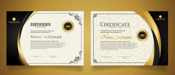 certificate template with classic frame and modern pattern, diploma, vector illustration - obrazy, fototapety, plakaty