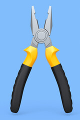 Yellow hand tool pliers for repair and installation on blue background