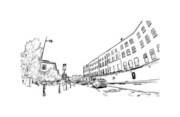 Building view with landmark of Limerick is the 
city in Ireland. Hand drawn sketch illustration in vector.