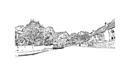 Fototapeta premium Building view with landmark of Limerick is the city in Ireland. Hand drawn sketch illustration in vector.