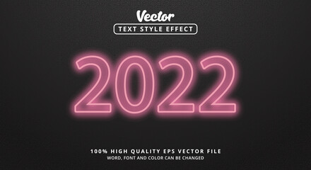 Fototapeta na wymiar Editable text effects, 2022 text with modern color style and glowing text