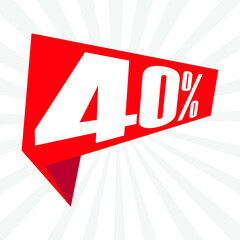 40% written on red polygonal banner. modern label in perspective. eps 10