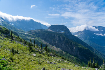 View of Mount Oberlin and Bearhat Mountain in Glacier National Park as viewed from hiking on the...