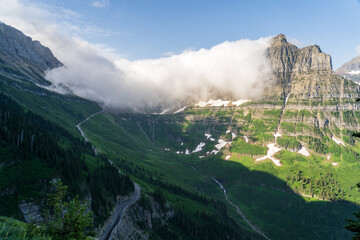 Going to the Sun Road, as viewed on a summer morning from the Highline Trail in Glacier National...