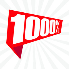 1000% written on red polygonal banner. modern label in perspective. eps 10