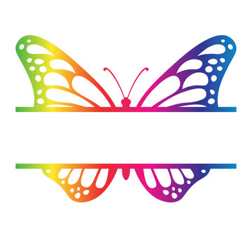 Butterfly split monogram frame rainbow. Clipart image