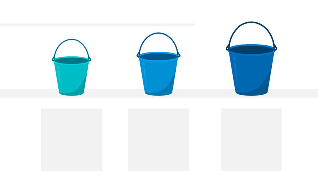 Three buckets growth slide template. Clipart image