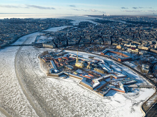 aerial panorama of Zayachiy Island and the Peter and Paul Fortress