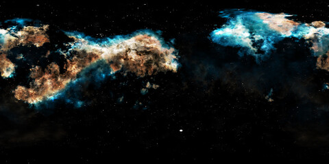 Fototapeta na wymiar 360 panoramic background with space and warm nebula
