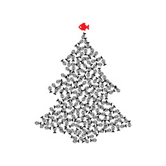 Christmas Tree Shape Made of Fish Skeleton Icons