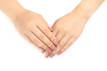 Beautiful female hands isolated on white background