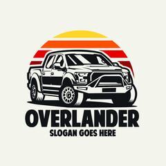Overlander pickup truck ready made logo. Perfect logo for overland truck related business - obrazy, fototapety, plakaty