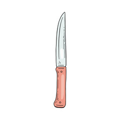 Knife sharp hand tool for food cutting, sketch vector illustration isolated.