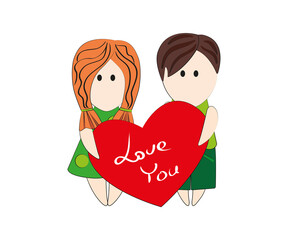 Cartoon boy and girl. Valentine's day. Vector. Isolated