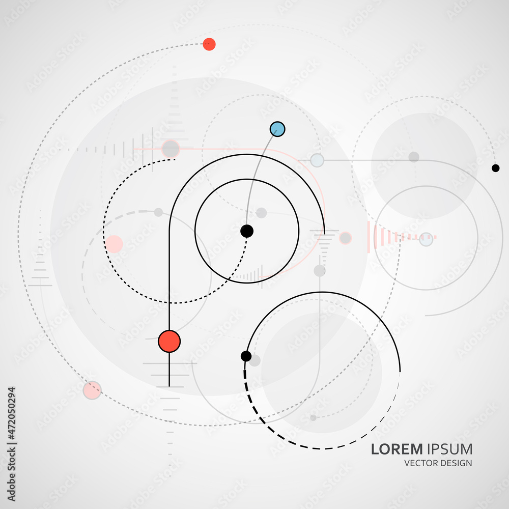 Aufkleber Abstract vector background of geometric elements circles and dotted lines. Technology design with curved circular lines