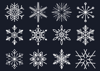 Paquete de vectores de copos de nieve blancos, estrellas navide&ntilde;as, vectorial elegante navidad