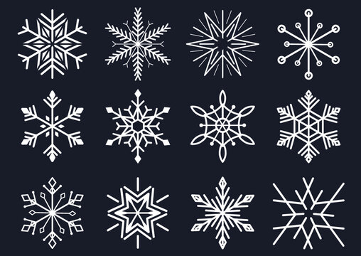 Paquete de vectores de copos de nieve blancos, estrellas navideñas, vectorial elegante navidad