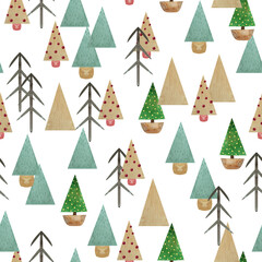 Obraz premium Childrens cute pattern, Watercolor, Christmas ,New Year, Holiday, Seamless Pattern, Print, Digital Paper