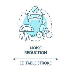 Noise reduction blue concept icon. Bike sharing goal abstract idea thin line illustration. Urban settings. Lowering noise pollution levels. Vector isolated outline color drawing. Editable stroke