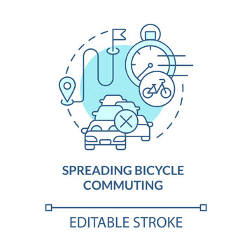 Spreading Bicycle Commuting Blue Concept Icon. Bike Sharing Benefit Abstract Idea Thin Line Illustration. Cycling To Work. High-intensity Ride. Vector Isolated Outline Color Drawing. Editable Stroke