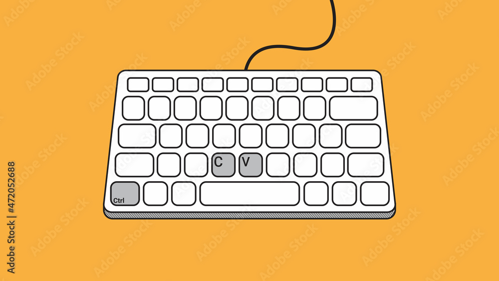 Aufkleber keyboard keys Ctrl C and Ctrl V, copy and paste the key shortcuts. Computer icon on orange background