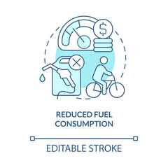 Reduced fuel consumption blue concept icon. Bike sharing benefit abstract idea thin line illustration. Eco-friendly transportation. Vector isolated outline color drawing. Editable stroke