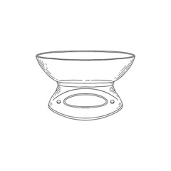 Kitchen scale measuring tool with bowl sketch vector illustration isolated.