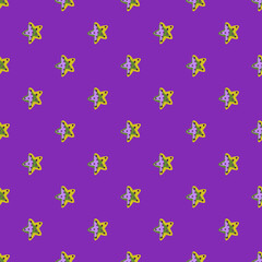 Seamless pattern sea star on btight puprle background. Marine starfish templates for fabric.