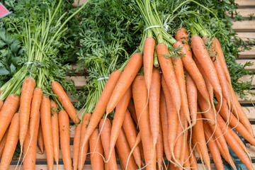 heap of carrots on sale at street market, Stuttgart