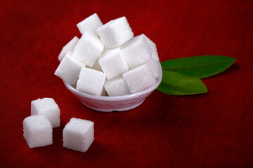 Sugar cubes.Cube sugar background, Sugar cubes in white bowl, isolated on white background.
