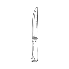 Kitchen sharp knife tool hand drawn sketch vector illustration isolated.