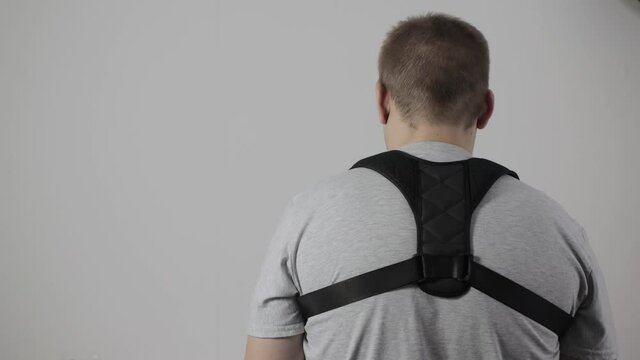 Orthopedic corset for the back of the spine. Back pain treatment. Copy space for text