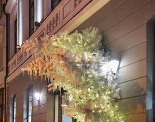 Holiday decorations of Town Hall square in Vilnius. Lithuania