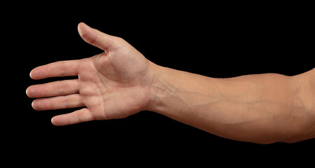 Man's hand on a black background.