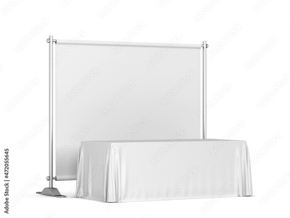 Canvas Prints blank tradeshow tablecloth with backdrop banner mockup