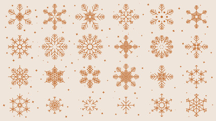 Vector set of linear  snowflake  icons and symbols - abstract design elements for decoration or logo design templates in modern minimalist style