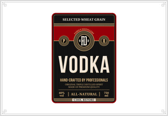 Vector black and red vodka label. Distilling business branding and identity design elements