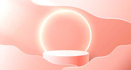 Stage podium with lighting, Stage Podium Scene with for Award, Decor element background. Vector