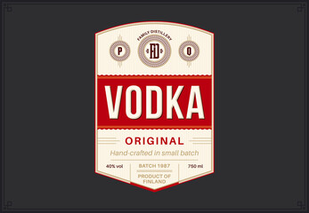 Vector beige and red vodka label template. Distilling business branding and identity design elements - obrazy, fototapety, plakaty