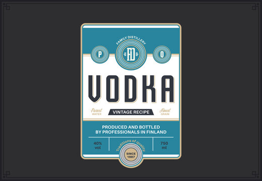 Vector vodka label template. Distilling business branding and identity design elements