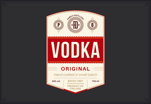 Vector beige and red vodka label template. Distilling business branding and identity design elements