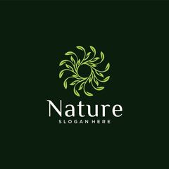 Eco-friendly concept round leaf vector logo design organic leaf logo luxury leaf graphic
