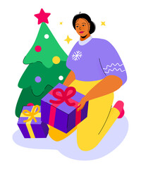 Obraz na płótnie Canvas Packing a Christmas gift - colorful flat design style illustration