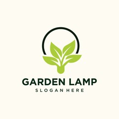 Garden lamp logo vector illustration design lantern bulb symbol innovative farm modern logo