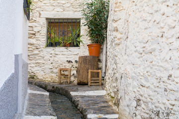 Street from the Town of Pampaneira in La Alpujarra Granadina, Sierra Nevada, Spain.