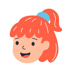 Illustration of smiling girl face. Child in cartoon style. Image for school and kindergarten.