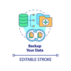 Data backup concept icon. Copy information storage to protect abstract idea thin line illustration. Personal safety technology. Vector isolated outline color drawing. Editable stroke