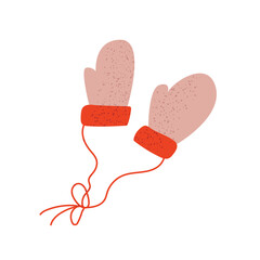 Pink mittens on white isolated background. Vector textured illustration. 