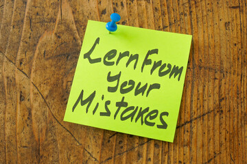 Learn from your mistakes inscription on the sticker. - obrazy, fototapety, plakaty