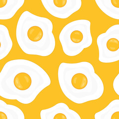 Fried eggs on yellow background vector seamless pattern